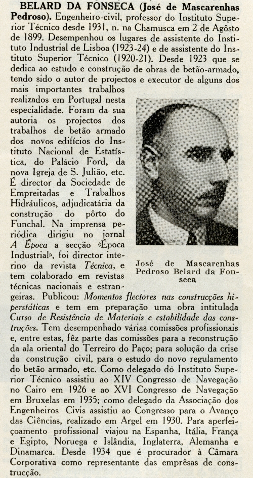 Verbete sobre o Eng. Jos de Mascarenhas Pedroso Belard da Fonseca (1899-1959) na GEPB, c. 1940